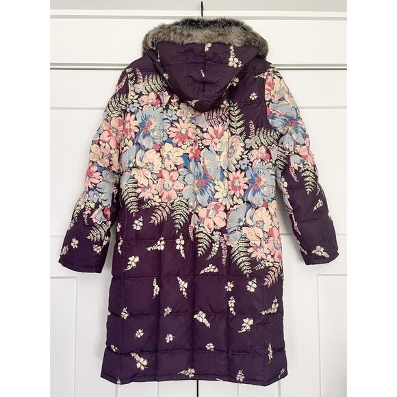 NEW Sundance Easy Wind Long Puffer Coat Plum Floral Size XS - Picture 3 of 10